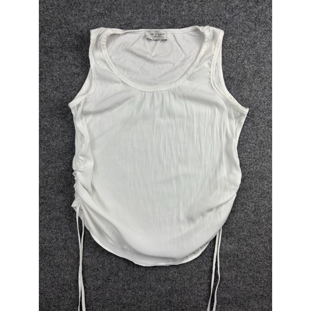 Lola & Sophie Top Women's Medium White Sleeveless Cinch Ruched Sides Lightweight